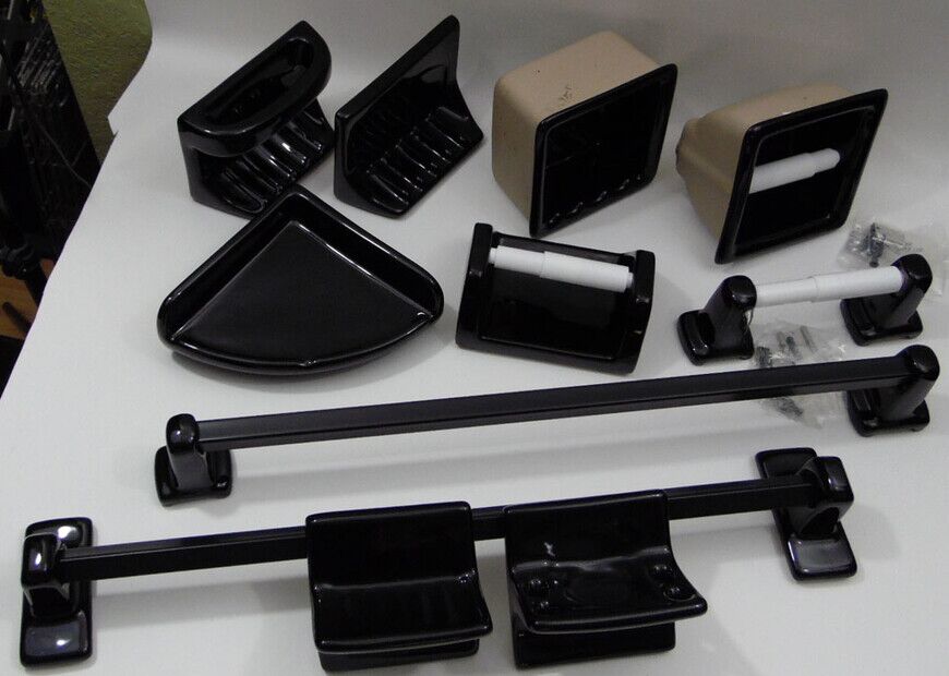 Lenape ceramic bathroom hardware in gloss black