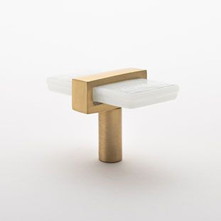 Sietto Adjustable K-1901-SB White Glass w/ Satin Brass stem, knob 2" long x 1" wide glass (2" x 1-1/4" with the metal base) x 1-1/2" projection off surface, one screw hole