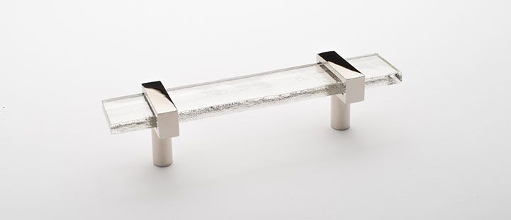 Sietto Adjustable P-1900-5.5-PN Clear Glass w/ Polished Nickel stems, pull 5.5" long x 1" wide glass (5.5" x 1-1/4" with the metal bases) x 1-1/2" projection off surface, two screw holes