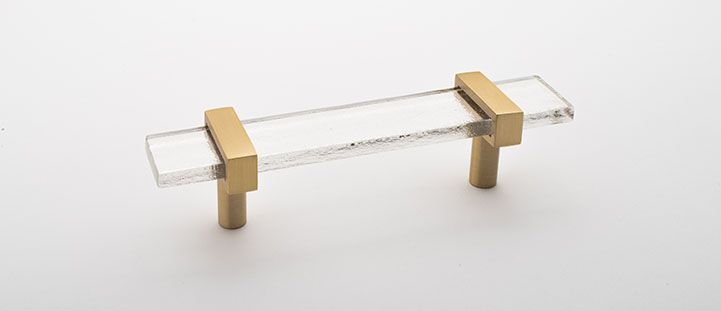 Sietto Adjustable P-1900-5.5-SB Clear Glass w/ Satin Brass stems, pull 5.5" long x 1" wide glass (5.5" x 1-1/4" with the metal bases) x 1-1/2" projection off surface, two screw holes
