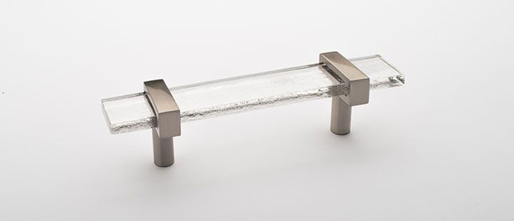 Sietto Adjustable P-1900-5.5-SN Clear Glass w/ Satin Nickel stems, pull 5.5" long x 1" wide glass (5.5" x 1-1/4" with the metal bases) x 1-1/2" projection off surface, two screw holes