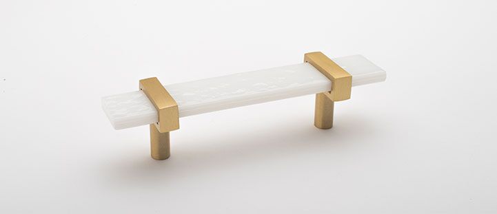 Sietto Adjustable P-1901-5.5-SB White Glass w/ Satin Brass stems, pull 5.5" long x 1" wide glass (5.5" x 1-1/4" with the metal bases) x 1-1/2" projection off surface, two screw holes