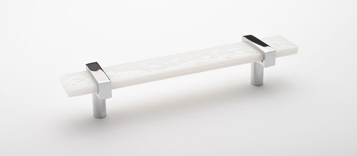 Sietto Adjustable P-1901-7-PC White Glass w/ Polished Chrome stems, pull 7" long x 1" wide glass (7" x 1-1/4" with the metal bases) x 1-1/2" projection off surface, two screw holes