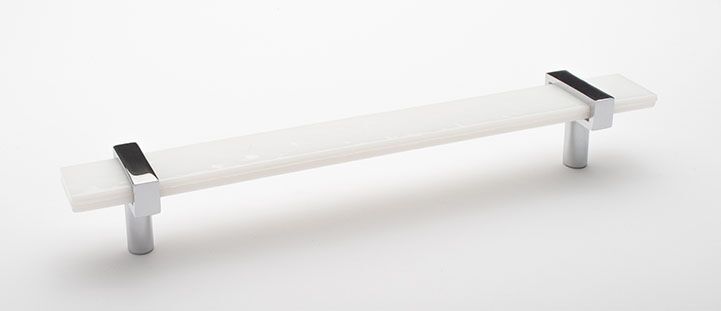 Sietto Adjustable P-1901-9-PC White Glass w/ Polished Chrome stems, pull 9" long x 1" wide glass (9" x 1-1/4" with the metal bases) x 1-1/2" projection off surface, two screw holes