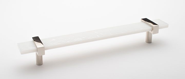 Sietto Adjustable P-1901-9-PN White Glass w/ Polished Nickel stems, pull 9" long x 1" wide glass (9" x 1-1/4" with the metal bases) x 1-1/2" projection off surface, two screw holes