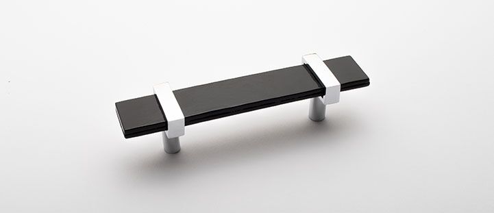 Sietto Adjustable P-1903-5.5-PC Black Glass w/ Polished Chrome stems, pull 5.5" long x 1" wide glass (5.5" x 1-1/4" with the metal bases) x 1-1/2" projection off surface, two screw holes