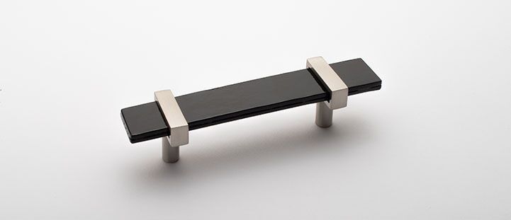 Sietto Adjustable P-1903-5.5-SN Black Glass w/ Satin Nickel stems, pull 5.5" long x 1" wide glass (5.5" x 1-1/4" with the metal bases) x 1-1/2" projection off surface, two screw holes