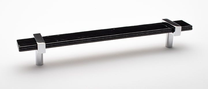 Sietto Adjustable P-1903-9-PC Black Glass w/ Polished Chrome stems, pull 9" long x 1" wide glass (9" x 1-1/4" with the metal bases) x 1-1/2" projection off surface, two screw holes