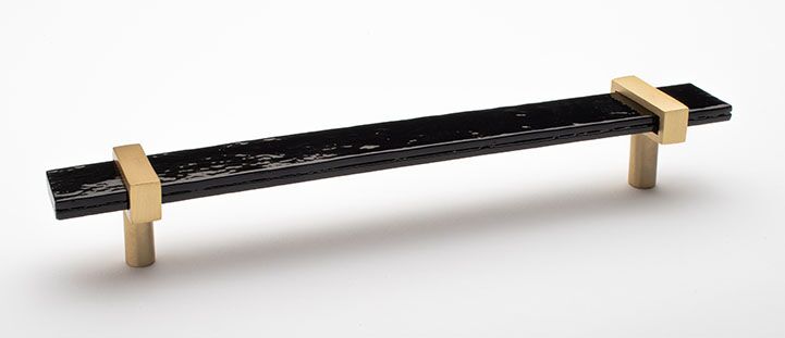 Sietto Adjustable P-1903-9-SB Black Glass w/ Satin Brass stems, pull 9" long x 1" wide glass (9" x 1-1/4" with the metal bases) x 1-1/2" projection off surface, two screw holes