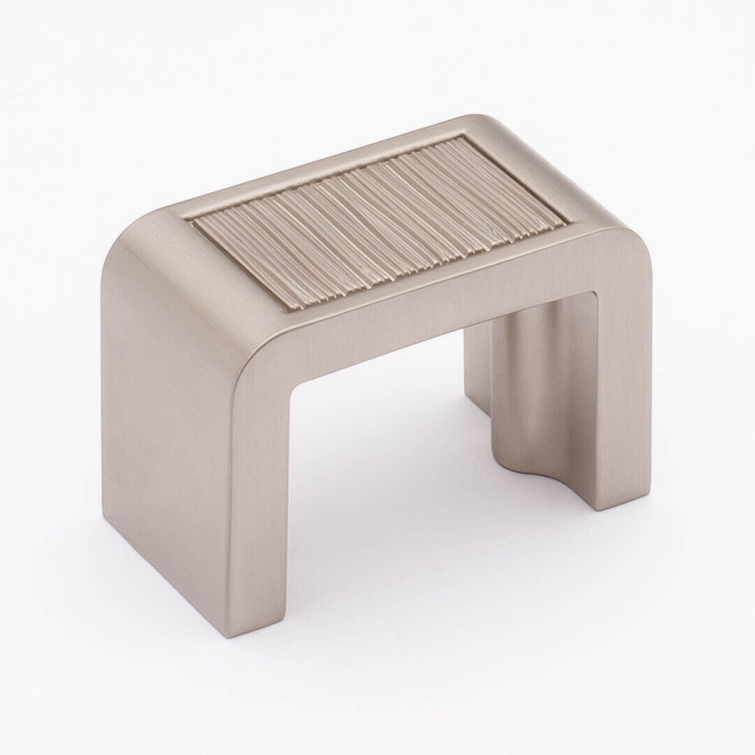 Sietto Brushed K-2001-SN Satin Nickel finish knob (finger pull), 1-3/4" long by 1" wide, 1-1/4" projection, 1-3/8" CTC, two screw holes