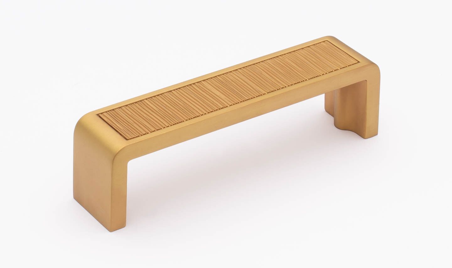 Sietto Brushed P-2001-4-SB Satin Brass finish pull, 4-3/8" long by 1" wide, 1-1/4" projection, 4" CTC, two screw holes