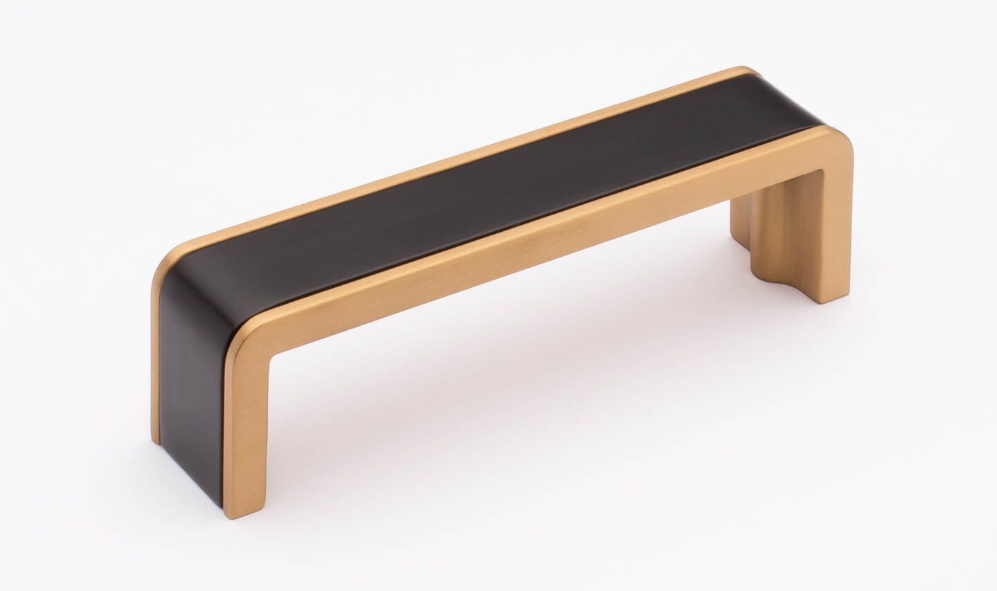 Sietto Fusion P-2000-4-MB-SB Matte Black w/ Satin Brass finish, pull 4-3/8" long x 1" wide x 1-1/4" projection off surface, 4" CTC, two screw holes