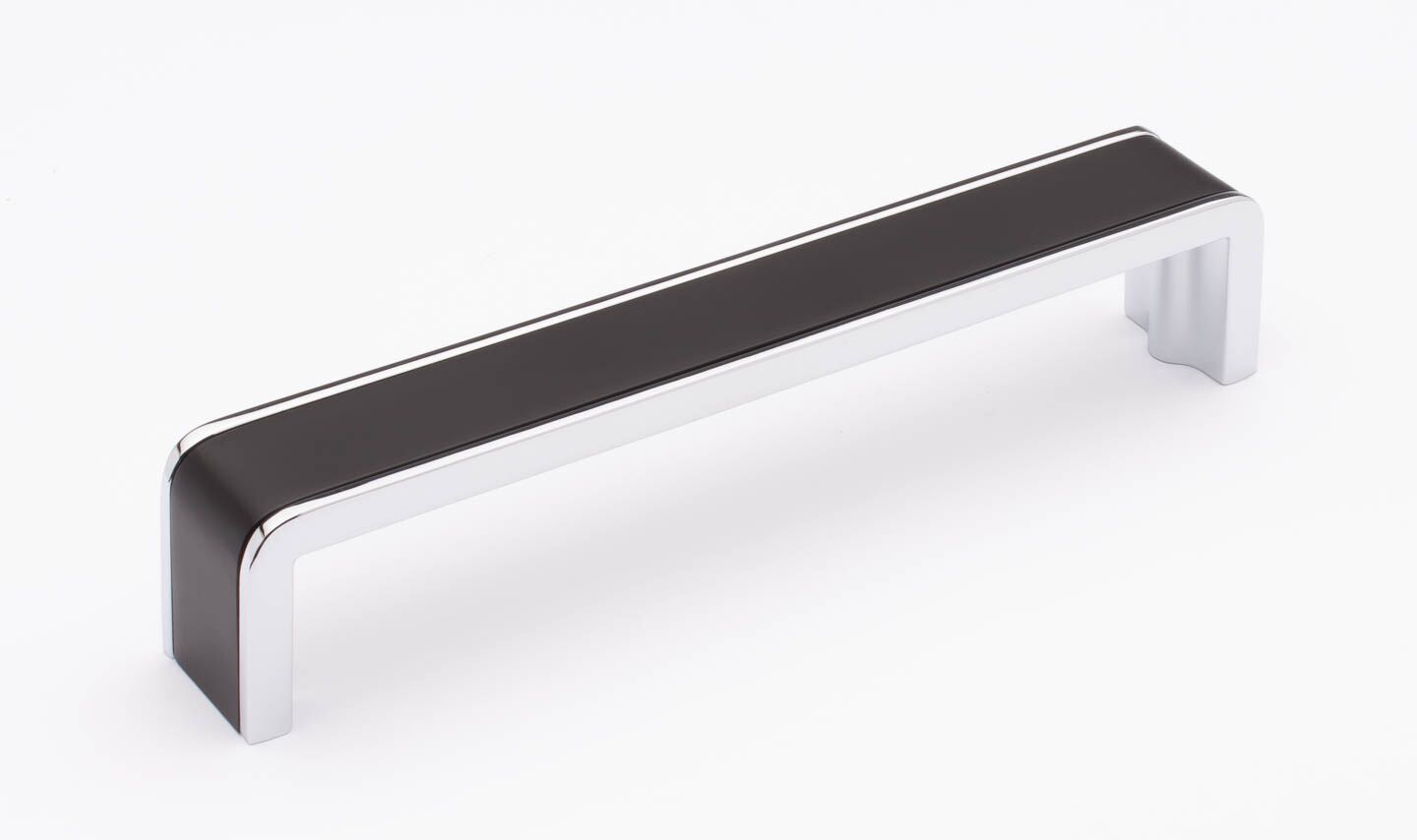 Sietto Fusion P-2000-6-MB-PC Matte Black w/ Polished Chrome finish, Pull 6-3/8" long x 1" wide x 1-1/4" projection off surface, 6" CTC, two screw holes