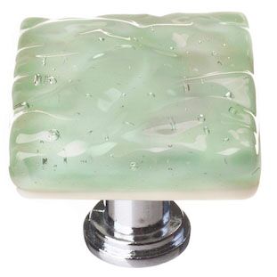 Sietto Glacier K-201 square knob, Spruce Green glass color, 1-1/4" square, 1" projection, single screw hole