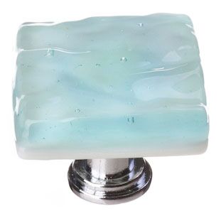 Sietto Glacier K-208 square knob, Light Aqua glass color, 1-1/4" square, 1" projection, single screw hole