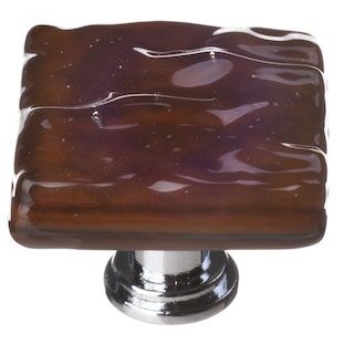 Sietto Glacier K-209 square knob, Woodland Brown glass color, 1-1/4" square, 1" projection, single screw hole