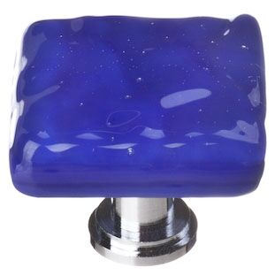 Sietto Glacier K-221 square knob, Cobalt glass color, 1-1/4" square, 1" projection, single screw hole