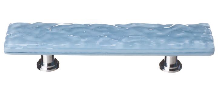 Sietto Glacier P-215 normal width pull, Powder Blue glass color, 5" long x 1" wide, 1-1/4" projection, 3" CTC two screw holes