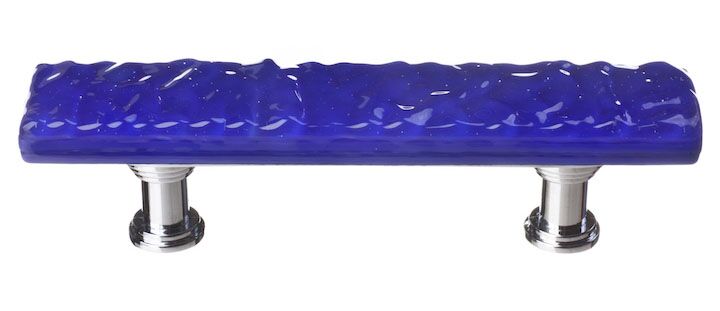Sietto Glacier P-221 normal width pull, Cobalt glass color, 5" long x 1" wide, 1-1/4" projection, 3" CTC two screw holes