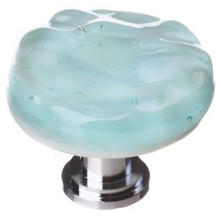 Sietto Glacier R-208 round knob, Light Aqua glass color, 1-1/4" diameter, 1" projection, single screw hole
