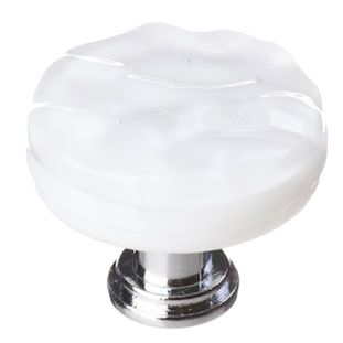 Sietto Glacier R-212 round knob, White glass color, 1-1/4" diameter, 1" projection, single screw hole