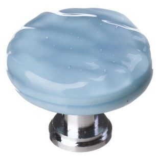 Sietto Glacier R-215 round knob, Powder Blue glass color, 1-1/4" diameter, 1" projection, single screw hole