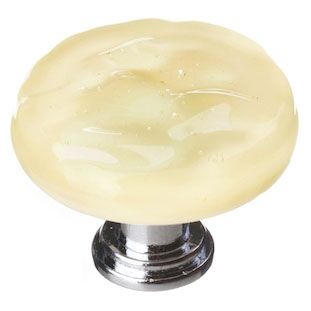 Sietto Glacier R-222 round knob, Pale Yellow glass color, 1-1/4" diameter, 1" projection, single screw hole