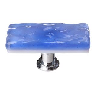 Sietto Glacier SLK-219 skinny long knob, Sky Blue glass color, 2" long x 7/8" wide, 1" projection, single screw hole