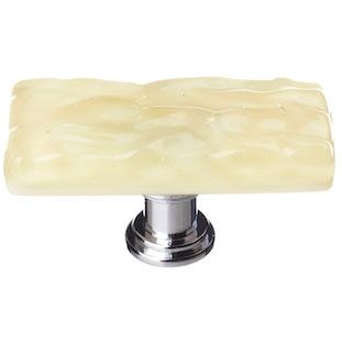 Sietto Glacier SLK-222 skinny long knob, Pale Yellow glass color, 2" long x 7/8" wide, 1" projection, single screw hole