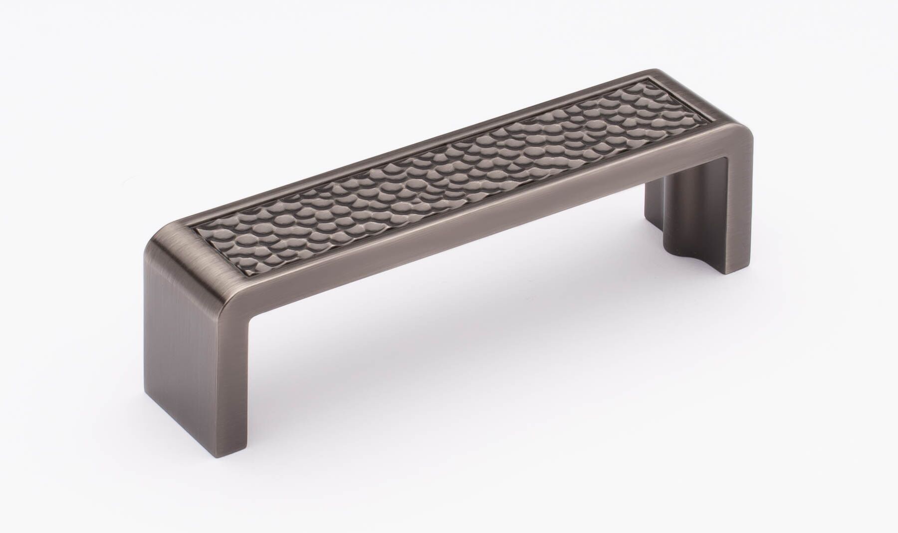 Sietto Hammered P-2002-4-G Gunmetal finish pull, 4-3/8" long by 1" wide, 1-1/4" projection, 4" CTC, two screw holes