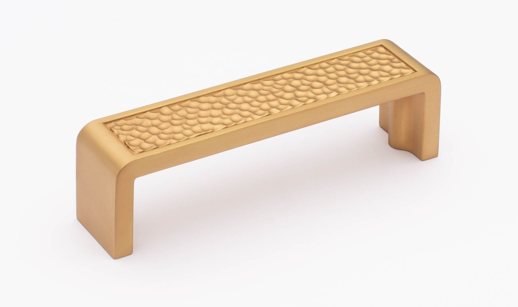 Sietto Hammered P-2002-4-SB Satin Brass finish pull, 4-3/8" long by 1" wide, 1-1/4" projection, 4" CTC, two screw holes