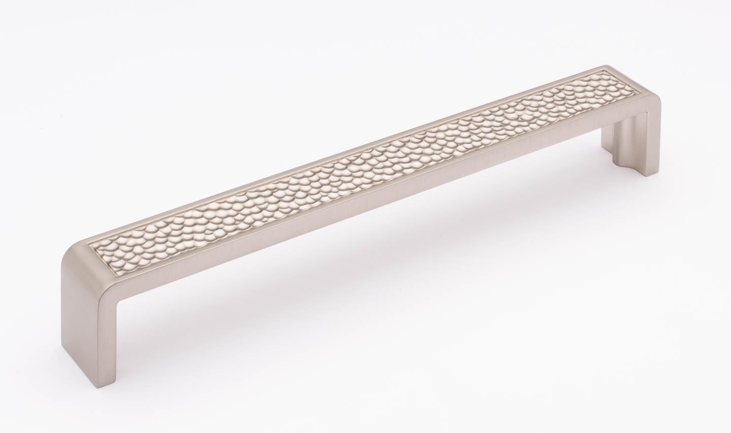 Sietto Hammered P-2002-8-SN Satin Nickel finish pull, 8-3/8" long by 1" wide, 1-1/4" projection, 8" CTC, two screw holes