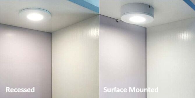 LED lights can be recessed mounted or surface mounted